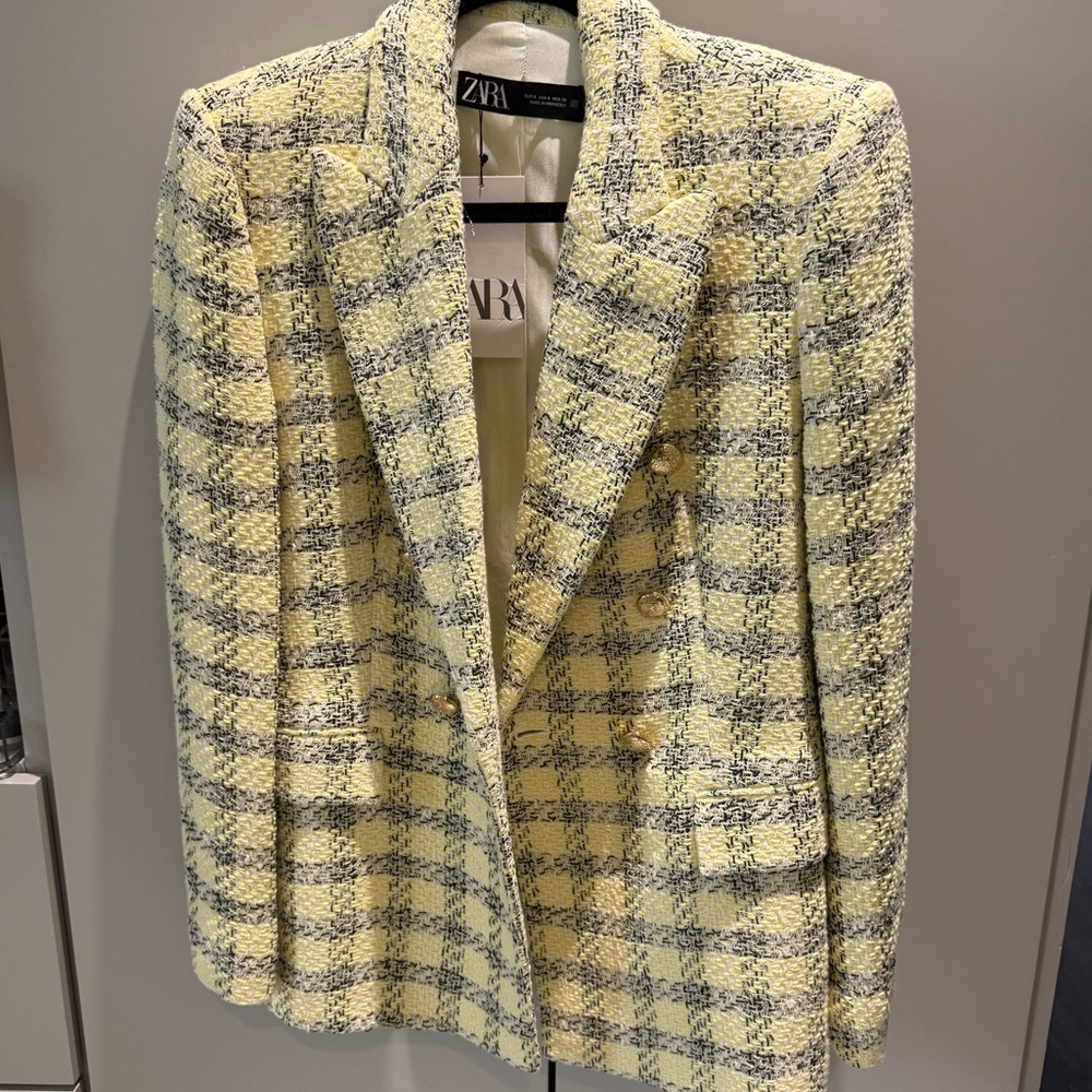 Zara Tweed Yellow and Checkered Blazer